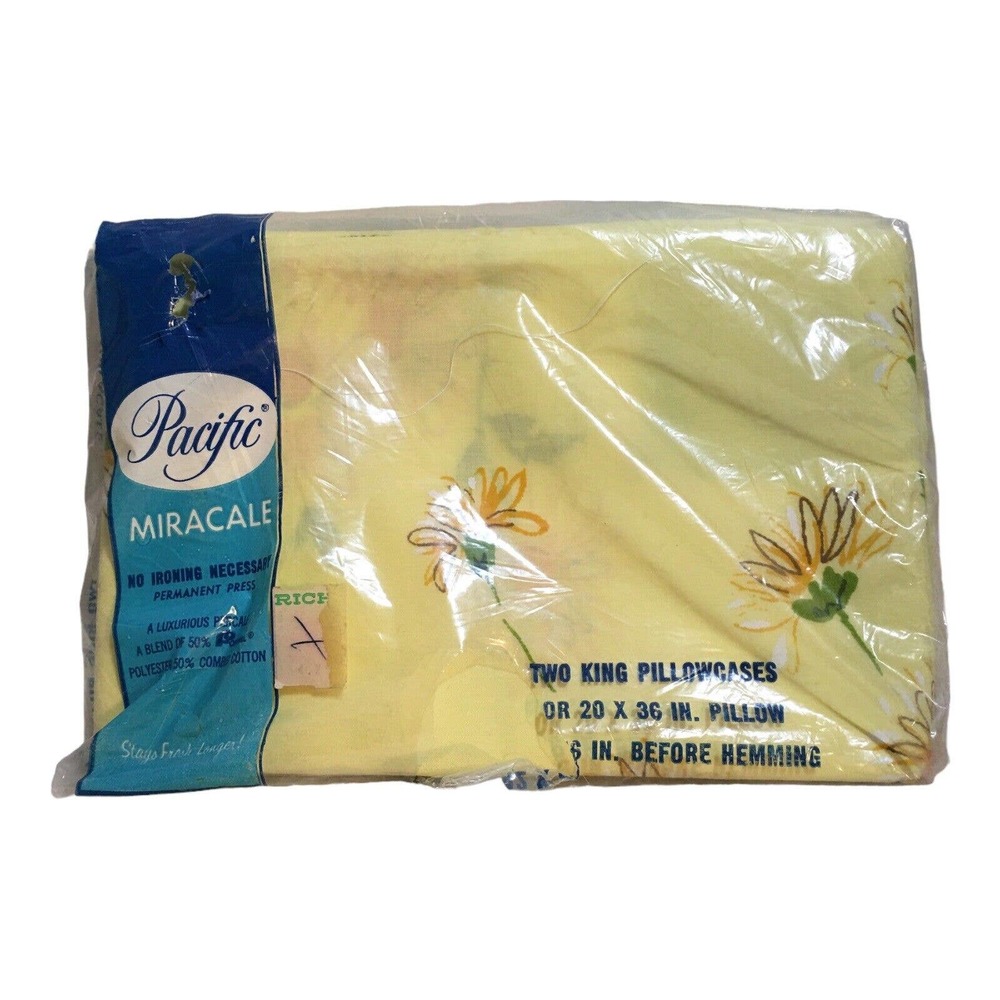 Pair of Vintage New In Package Pacific Miracale Pollow Cases Yellow Floral